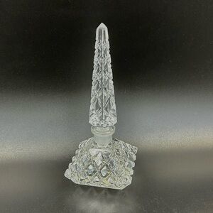 Antique Czech Clear Crystal Cushion Perfume Bottle Tall Spire Stopper